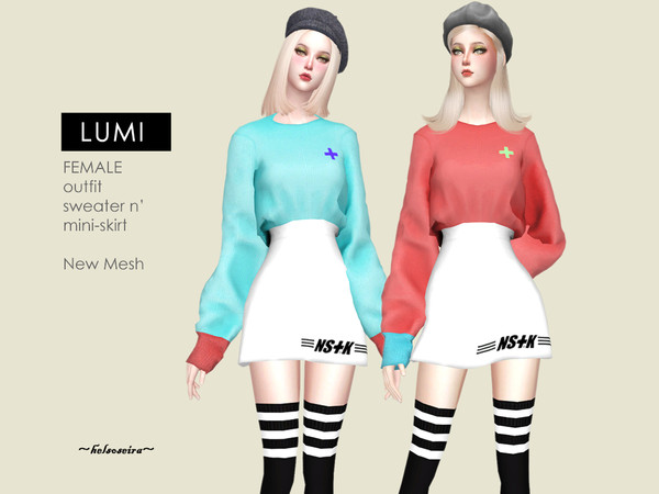 Sims 4 LUMI Sweater n Mini Skirt Outfit by Helsoseira at TSR