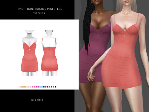 Sims 4 Twist Front Ruched Mini Dress by Bill Sims at TSR