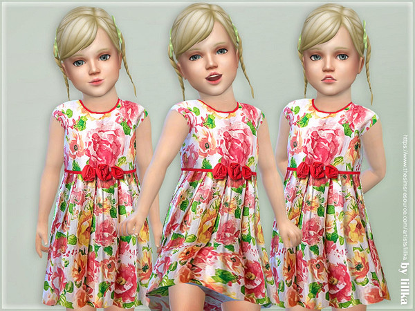 Sims 4 Pink and Orange Floral Dress by lillka at TSR