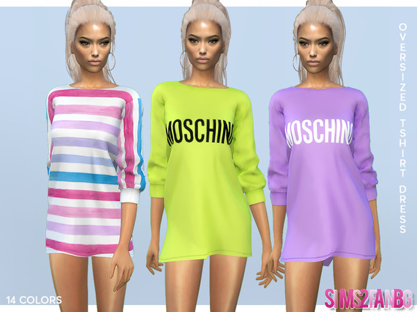 Sims 4 386 Oversized T Shirt Dress by sims2fanbg at TSR