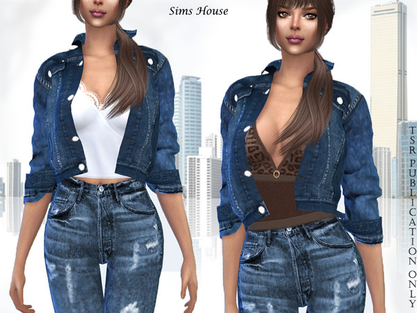 Denim women jacket with different tops by Sims House at TSR » Sims 4 ...