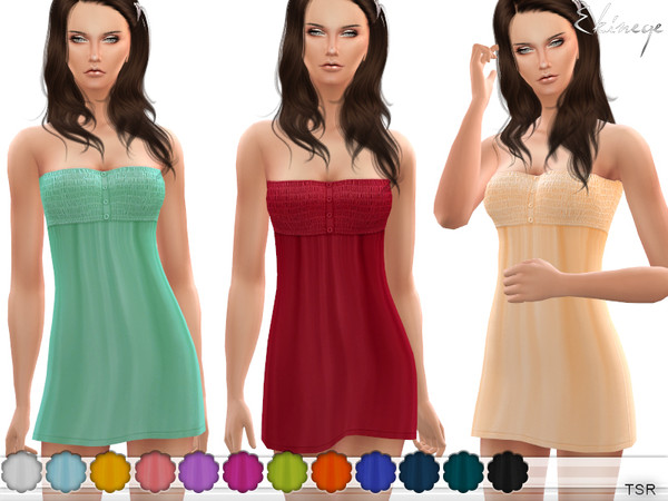 Sims 4 Smocked Strapless Dress by ekinege at TSR