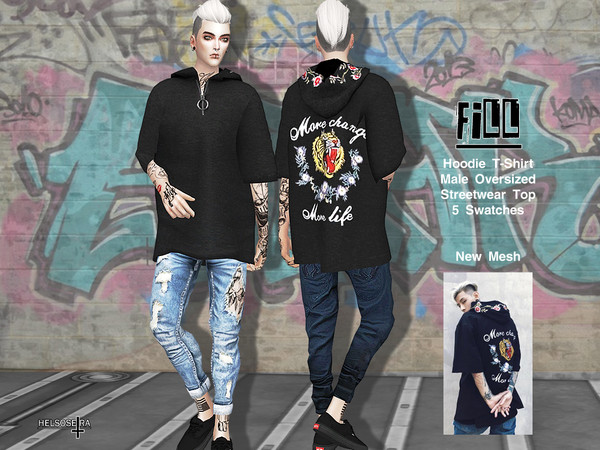 Sims 4 FILL Oversized Hoodie T Shirt by Helsoseira at TSR