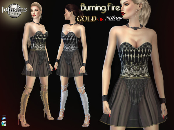 Sims 4 Burning fire gold or silver dress by jomsims at TSR