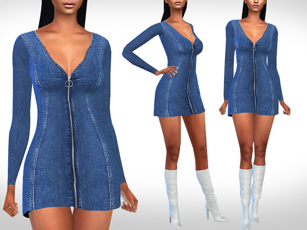 Sims 4 Female Long Sleeve Denim Dress by Saliwa at TSR