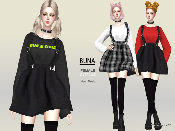 Sims 4 BUNA Overalls, mini dress by Helsoseira at TSR