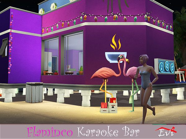 Sims 4 Flamingo Karaoke Bar by evi at TSR