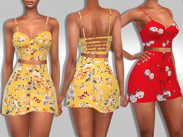 Sims 4 Female Two Piece Trendy Pattern Summer Outfits by Saliwa at TSR