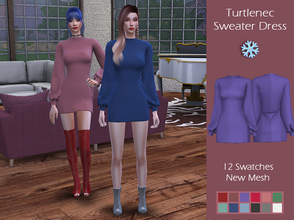 Sims 4 LMCS Turtleneck Sweater Dress by Lisaminicatsims at TSR