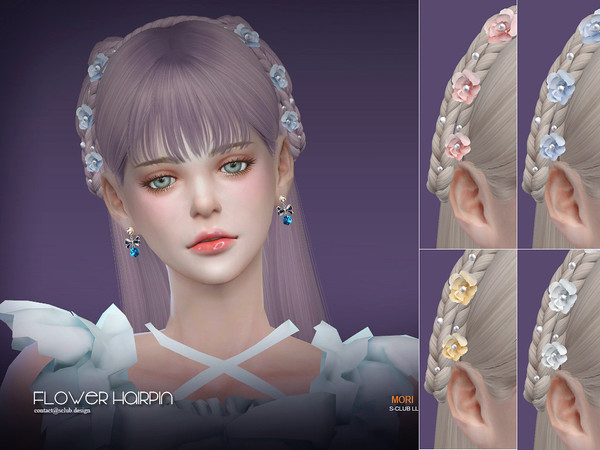 Sims 4 Hair n49 flower hairpin by S Club at TSR