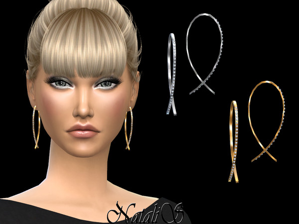 Sims 4 Upside down hoop earrings with crystals by NataliS at TSR