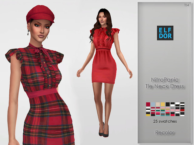 Sims 4 NitroPanic Tie Neck Dress RC at Elfdor Sims