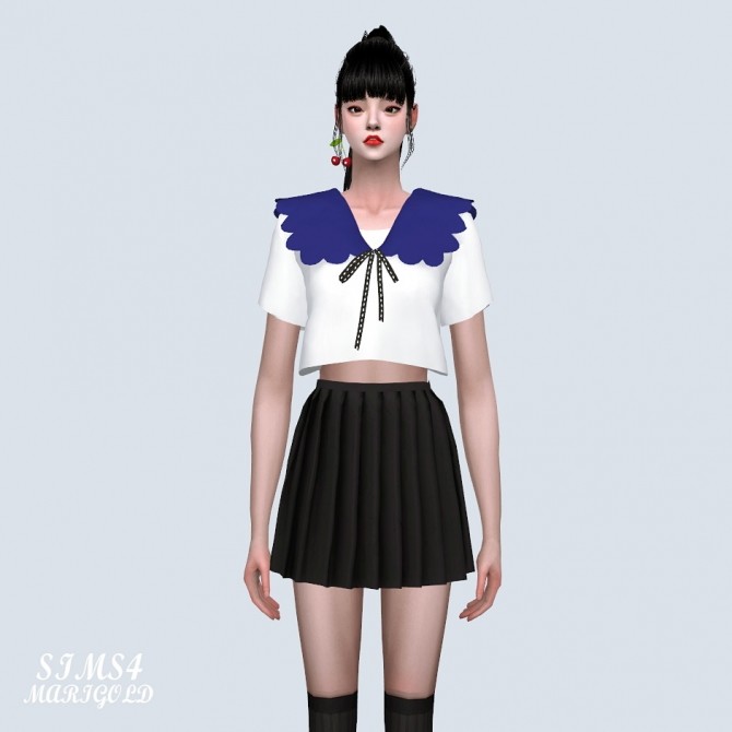 Sims 4 Scallop Collar Blouse With Bow (P) at Marigold
