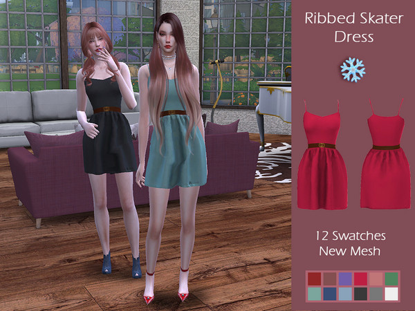 Sims 4 LMCS Ribbed Skater Dress by Lisaminicatsims at TSR