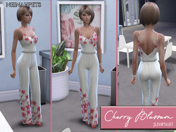 Sims 4 Cherry Blossom Jumpsuit by neinahpets at TSR