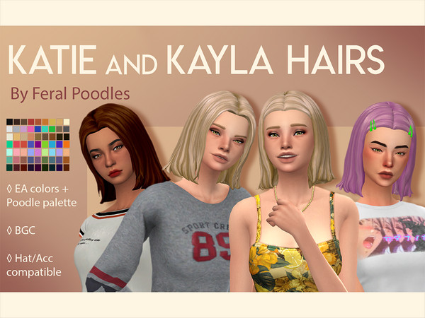 Sims 4 Katie and Kayla Hairs by feralpoodles at TSR