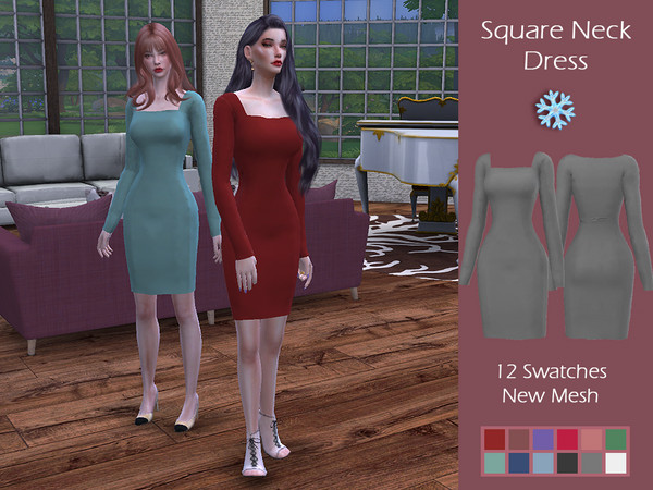 Sims 4 LMCS Square Neck Dress by Lisaminicatsims at TSR