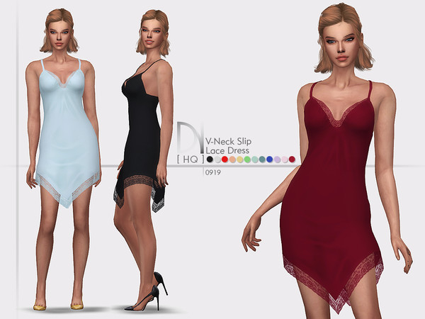 Sims 4 V Neck Slip Lace Dress by DarkNighTt at TSR