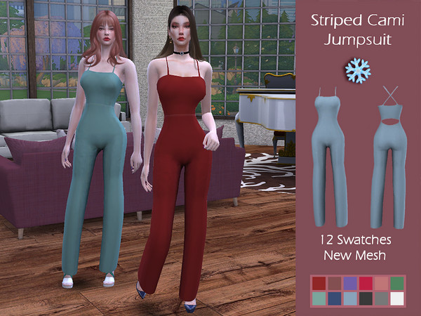 Sims 4 LMCS Striped Cami Jumpsuit by Lisaminicatsims at TSR