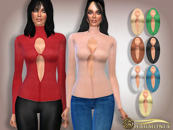 Sims 4 Turtleneck Glitter Keyhole Top by Harmonia at TSR