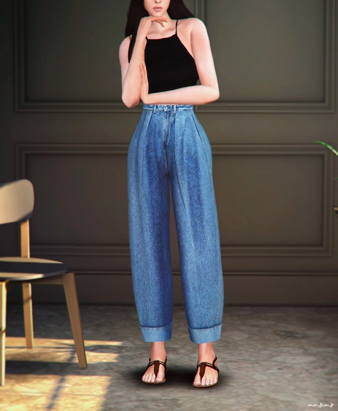 Sims 4 Wide roll up jeans AF at MMSIMS