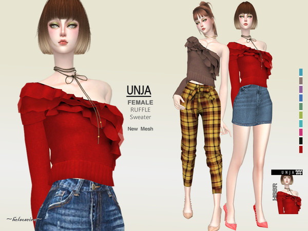Sims 4 UNJA One Sleeve Sweater by Helsoseira at TSR