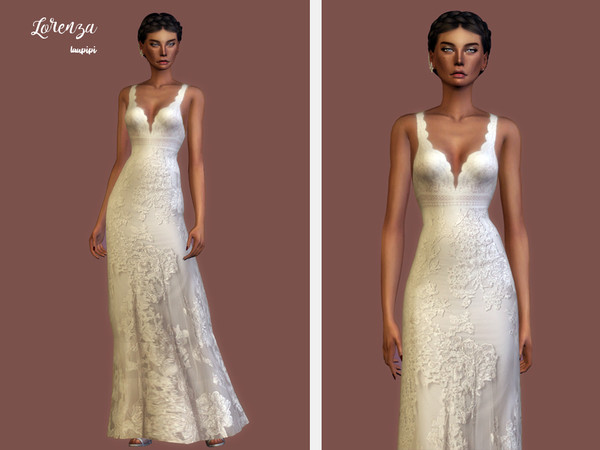 Sims 4 Lorenza wedding dress by laupipi at TSR