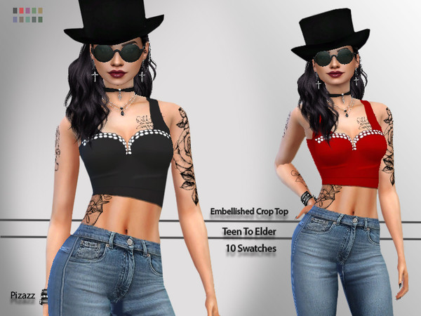 Sims 4 Embellished Crop Top by pizazz at TSR
