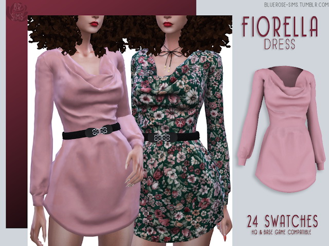 Sims 4 Fiorella dress and belt at BlueRose Sims