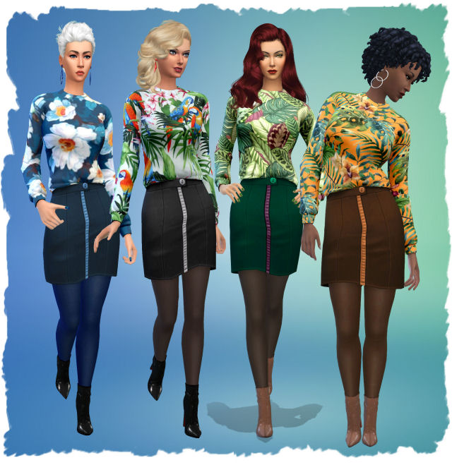 Sims 4 Skirt blouse combination by Chalipo at All 4 Sims