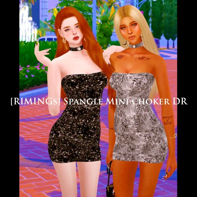 Sims 4 Spangle Mini choker dress at RIMINGs