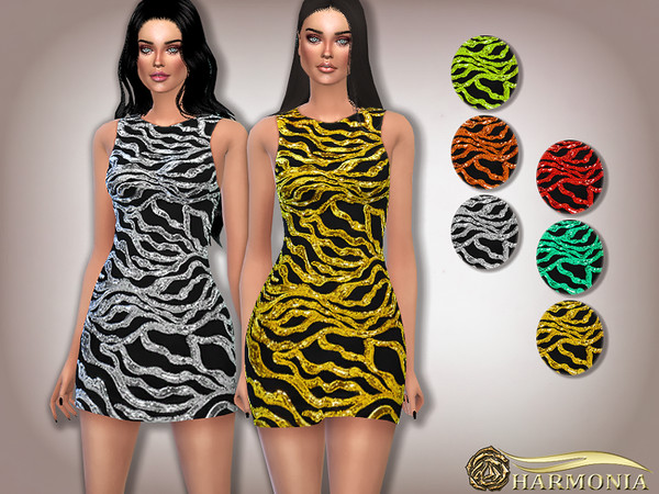 Sims 4 Sequined Tulle Mini Dress by Harmonia at TSR