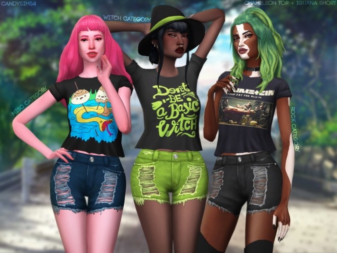 Sims 4 CHAMELEON TOP + IGUANA SHORTS at Candy Sims 4