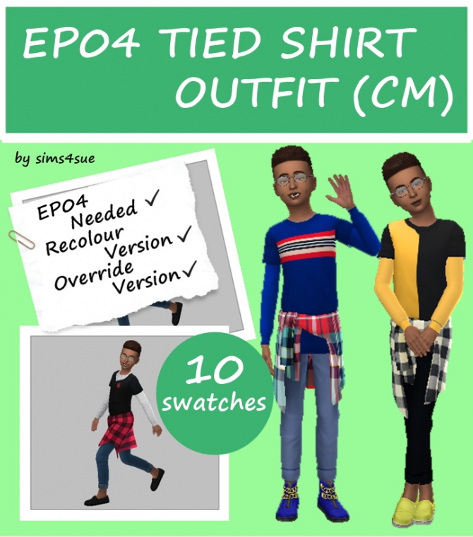 EP04 TIED SHIRT OUTFIT (CM) at Sims4Sue » Sims 4 Updates