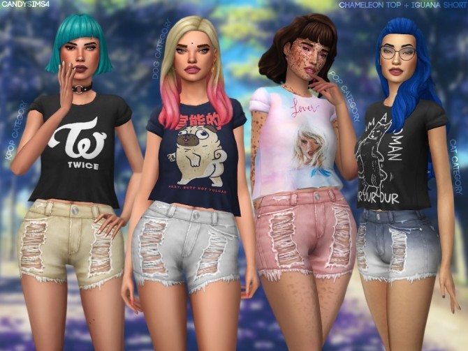 Sims 4 CHAMELEON TOP + IGUANA SHORTS at Candy Sims 4