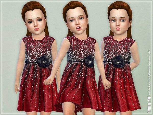 Sims 4 Red Flower Sleeveless Dress by lillka at TSR