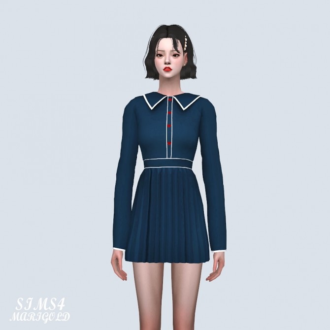 Heart Button Pleats Mini Dress (P) at Marigold » Sims 4 Updates