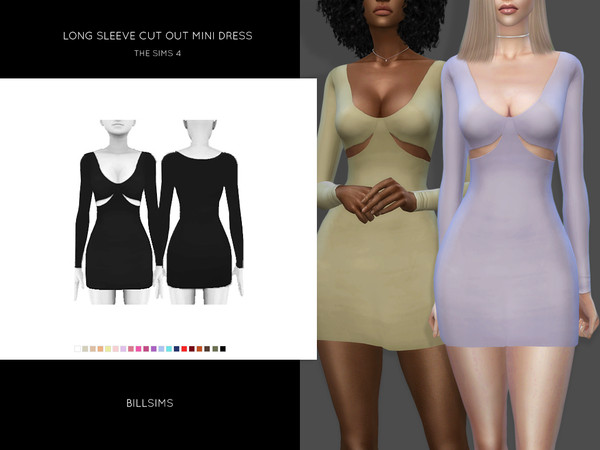 Sims 4 Long Sleeve Cut Out Mini Dress by Bill Sims at TSR