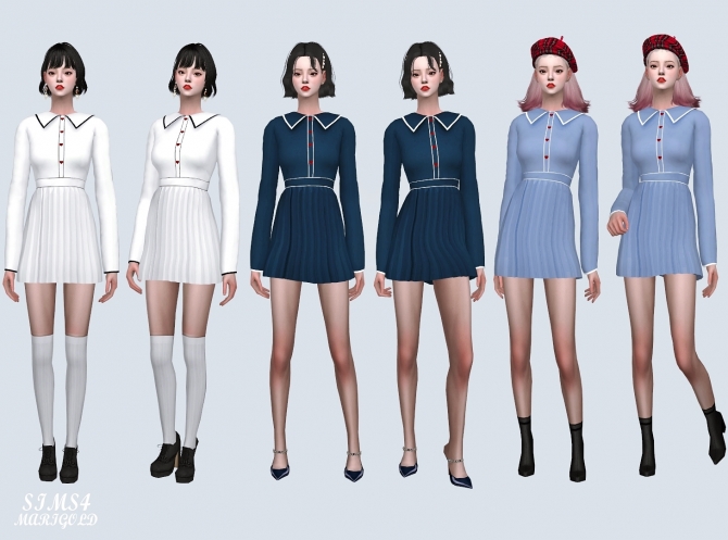 Heart Button Pleats Mini Dress (P) at Marigold » Sims 4 Updates