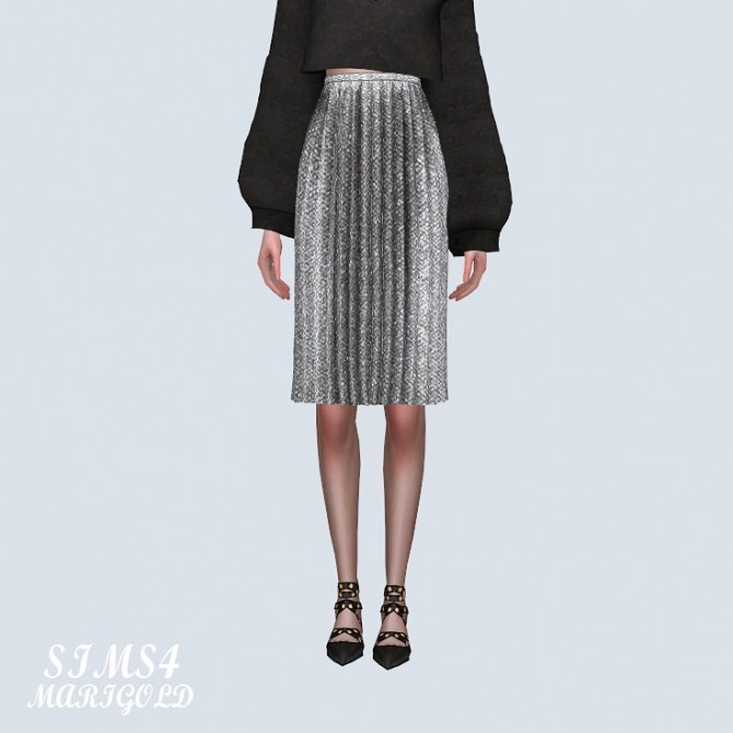 Sims 4 Velvet Pleats Midi Skirt (P) at Marigold