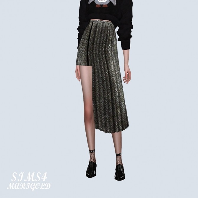 Sims 4 Asymmetric Pleats Long Skirt at Marigold