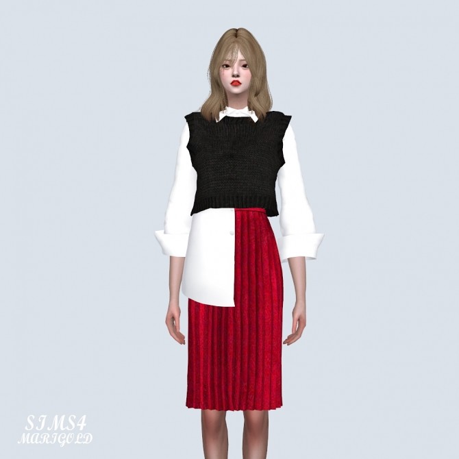 Sims 4 Velvet Pleats Midi Skirt (P) at Marigold