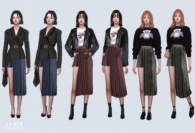 Sims 4 Asymmetric Pleats Long Skirt at Marigold