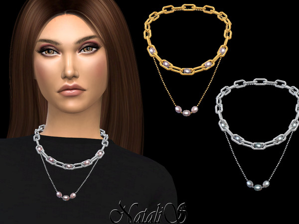 Sims 4 Double chain with pearls by NataliS at TSR