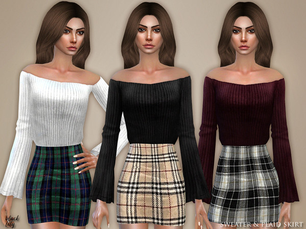 Sims 4 Sweater & Plaid Skirt by Black Lily at TSR