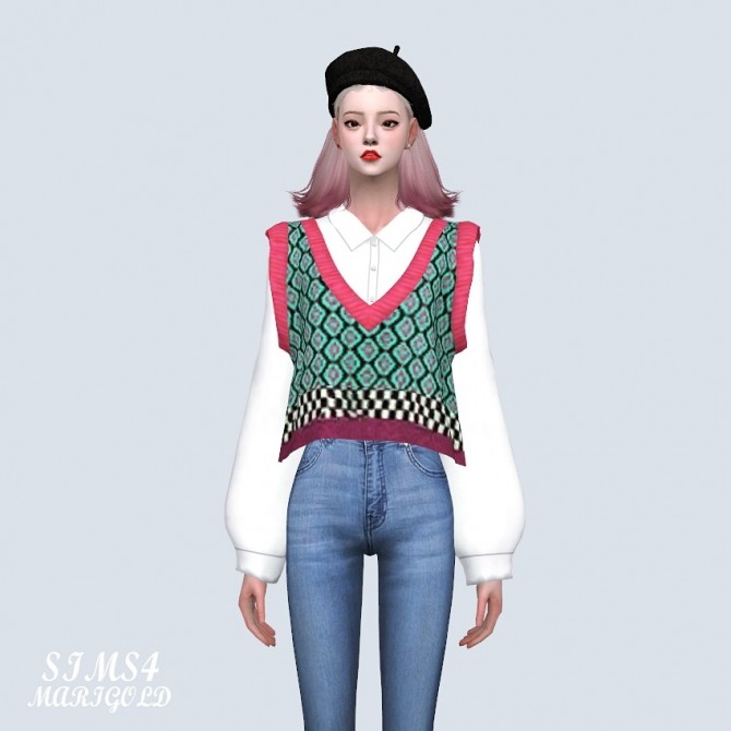 Sims 4 Crop Knit Vest With Shirts (P) at Marigold