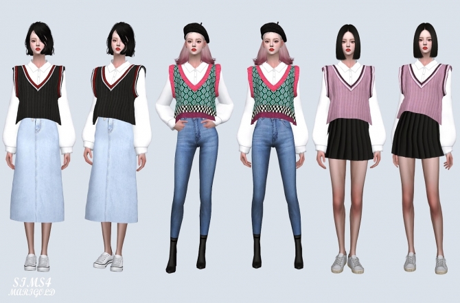 Crop Knit Vest With Shirts (P) at Marigold » Sims 4 Updates