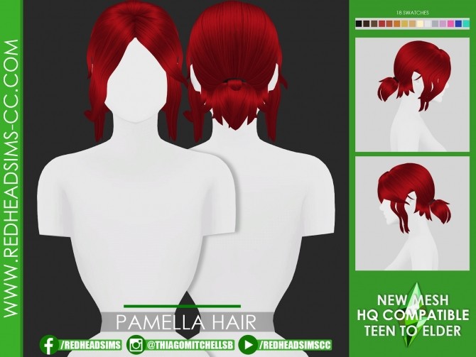 Sims 4 PAMELLA HAIR by Thiago Mitchell at REDHEADSIMS