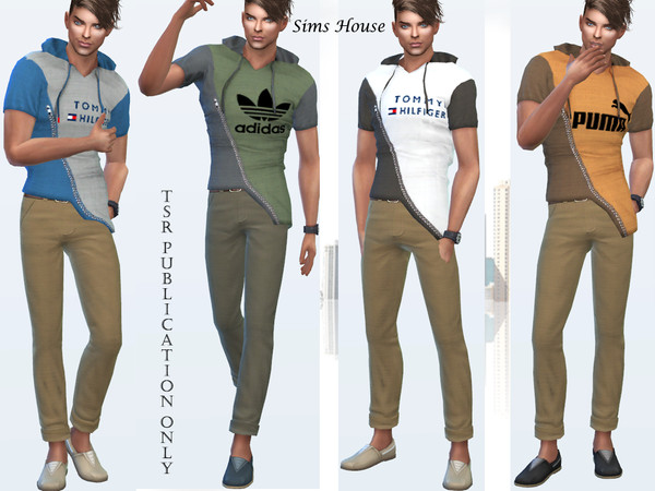 Sims 4 Mens t shirt with a hood by Sims House at TSR