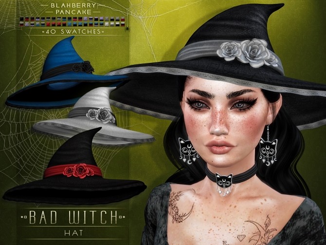 Sims 4 Bad witch hat, choker & earrings at Blahberry Pancake